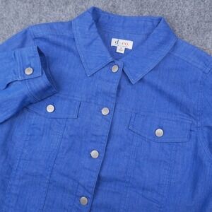 Denim & Company Trucker Jacket Womens Medium Blue Stretch Cotton Blend Button Up